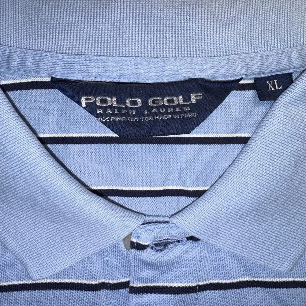 Polo Golf Ralph Lauren 100% Pima Cotton Striped Shirt Mens‎ Size XL Blue